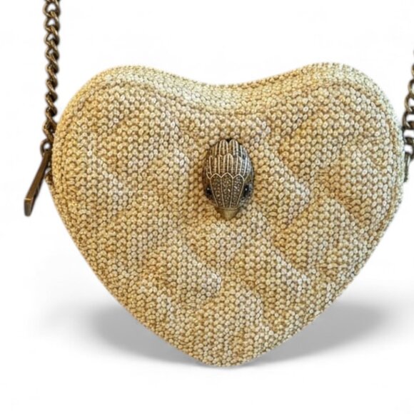 Kurt Geiger Kensington Heart Crossbody Bag Beige Straw Gold Chain NWT - Picture 10 of 15